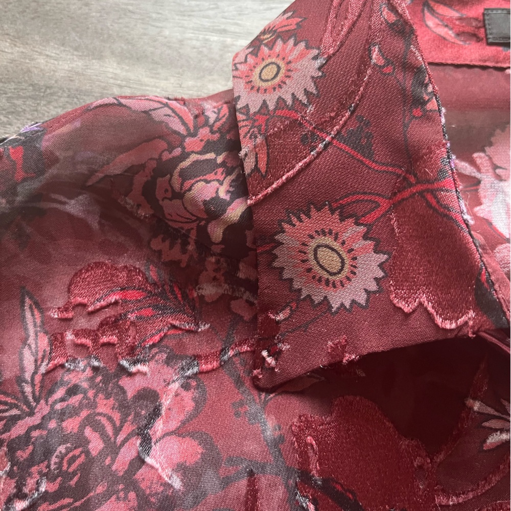 ETRO Silk Floral Button Down Shirt Semi-Sheer Wine colour Size 8 Like New - Picture 5 of 15